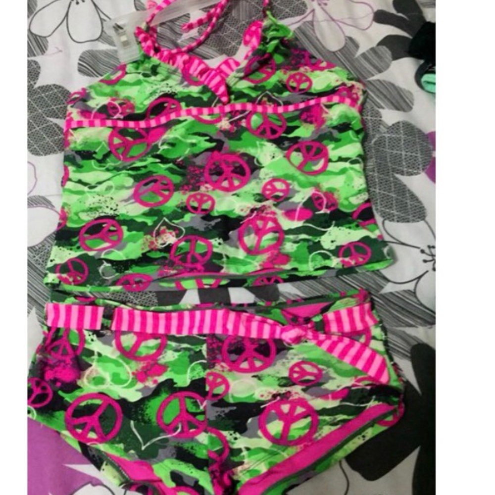 green/pink army swimsuit